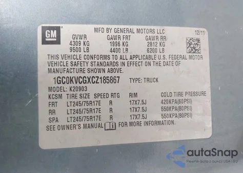 2012 Chevrolet Silverado 2500Hd Work Truck from USA, damaged, VIN 1GC0KVCGXCZ185867